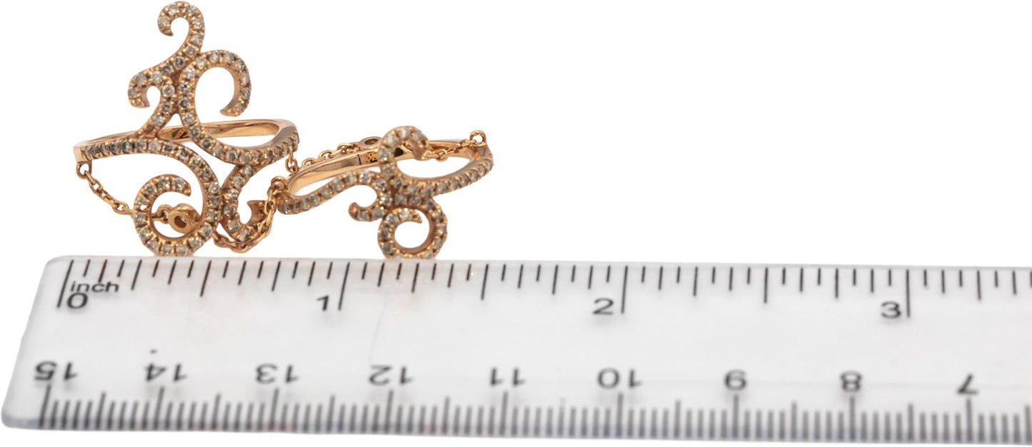 14k Rose Gold Round Diamond Scroll Work Double Ring 0.95CT Size 7.5