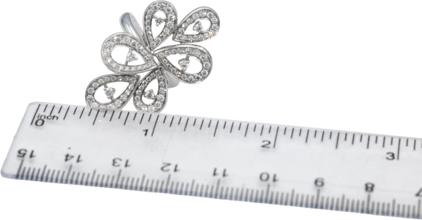 MONTBLANC 18k White Gold Diamond Flower Motif Cocktail Ring .70CT Size 6 Euro 52
