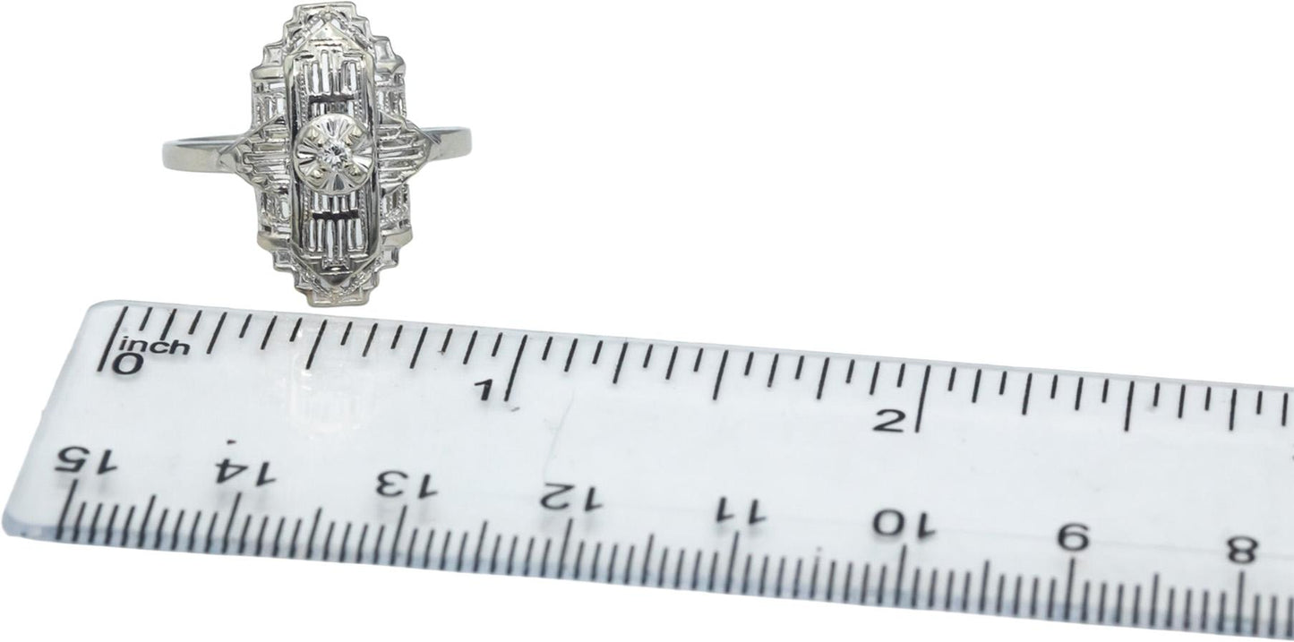 Vintage 10k White Gold VS Diamond Solitaire Filigree Ring 0.05CT Size 7