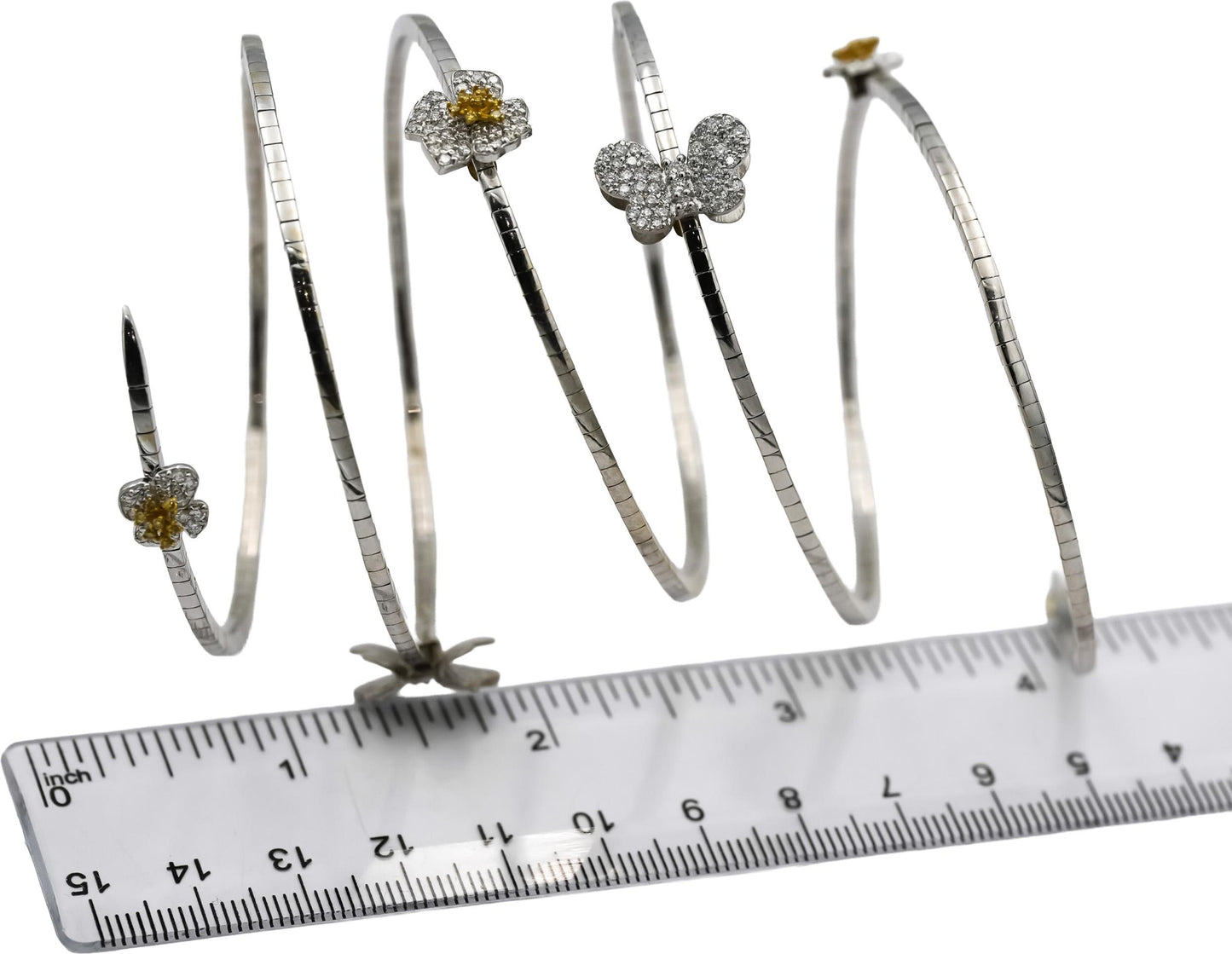 STAMBOLIAN 18k White Yellow Gold VS Diamond Flex Bangle Bracelet 1.25CT