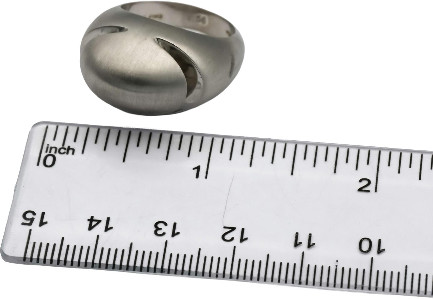 BVLGARI 18k White Gold Brushed Finish Cabochon Ring Size 7.75