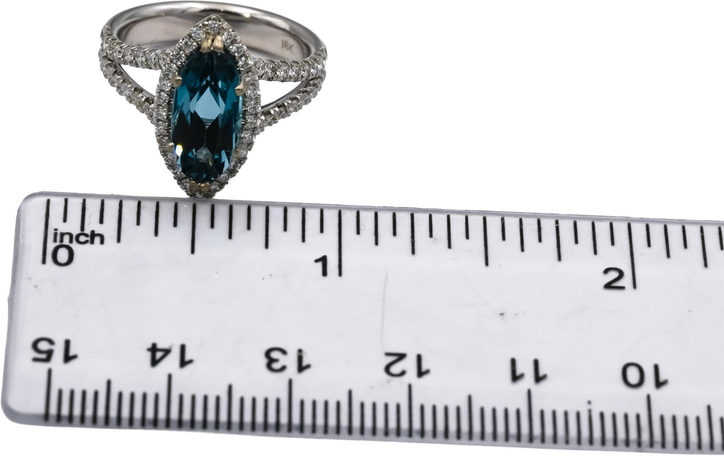 18k White Gold VS Round Diamond Marquise Topaz Cocktail Ring 4.09CT Size 6.5