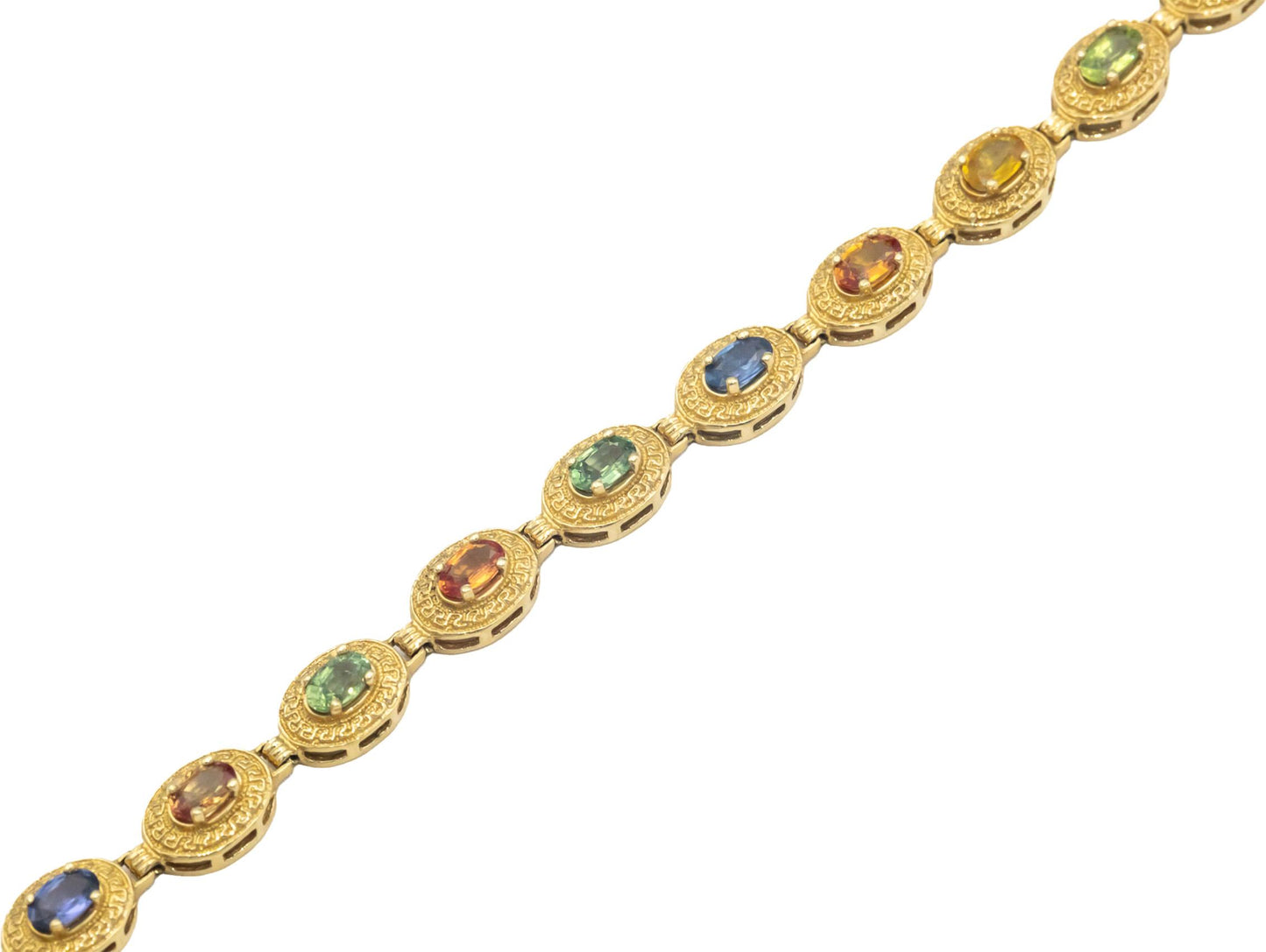 14k Yellow Gold 4.0CT Rainbow Sapphire Fancy Link Bracelet