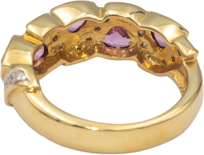 KALATI Designer 14k Yellow Gold 0.90CT Diamond and Pink Sapphire Ring Size 6.75
