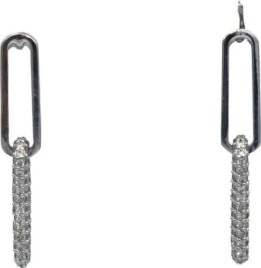 14k White Gold 0.50CT Diamond Paper Clip Style Drop Dangle Earrings