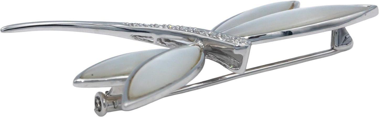 18k White Gold 0.15CT Diamond and Mother of Pearl Dragonfly Brooch Pin