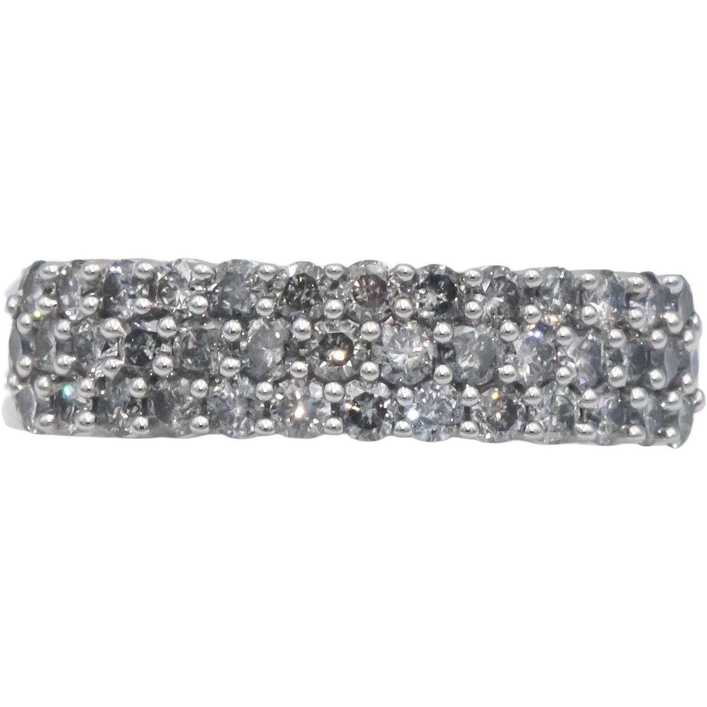 10k White Gold Round Diamond Three Row Band Ring 1.0CT Size 7