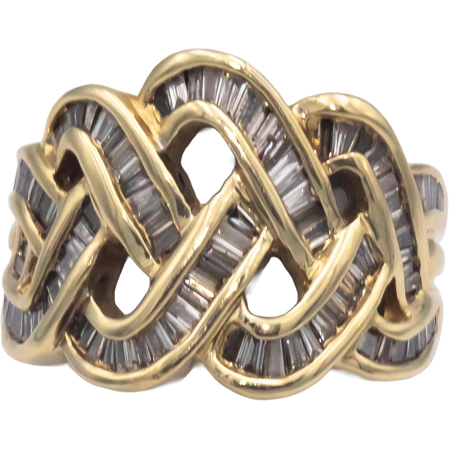 14k Yellow Gold 1.0CT Baguette Cut Woven Style Ring Size 7