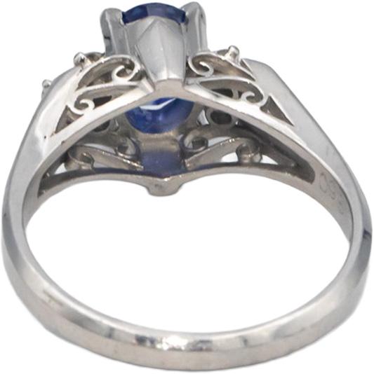Platinum 1.11CT Diamond and Sapphire Ring Size 5.75 w/ Gallery Sides