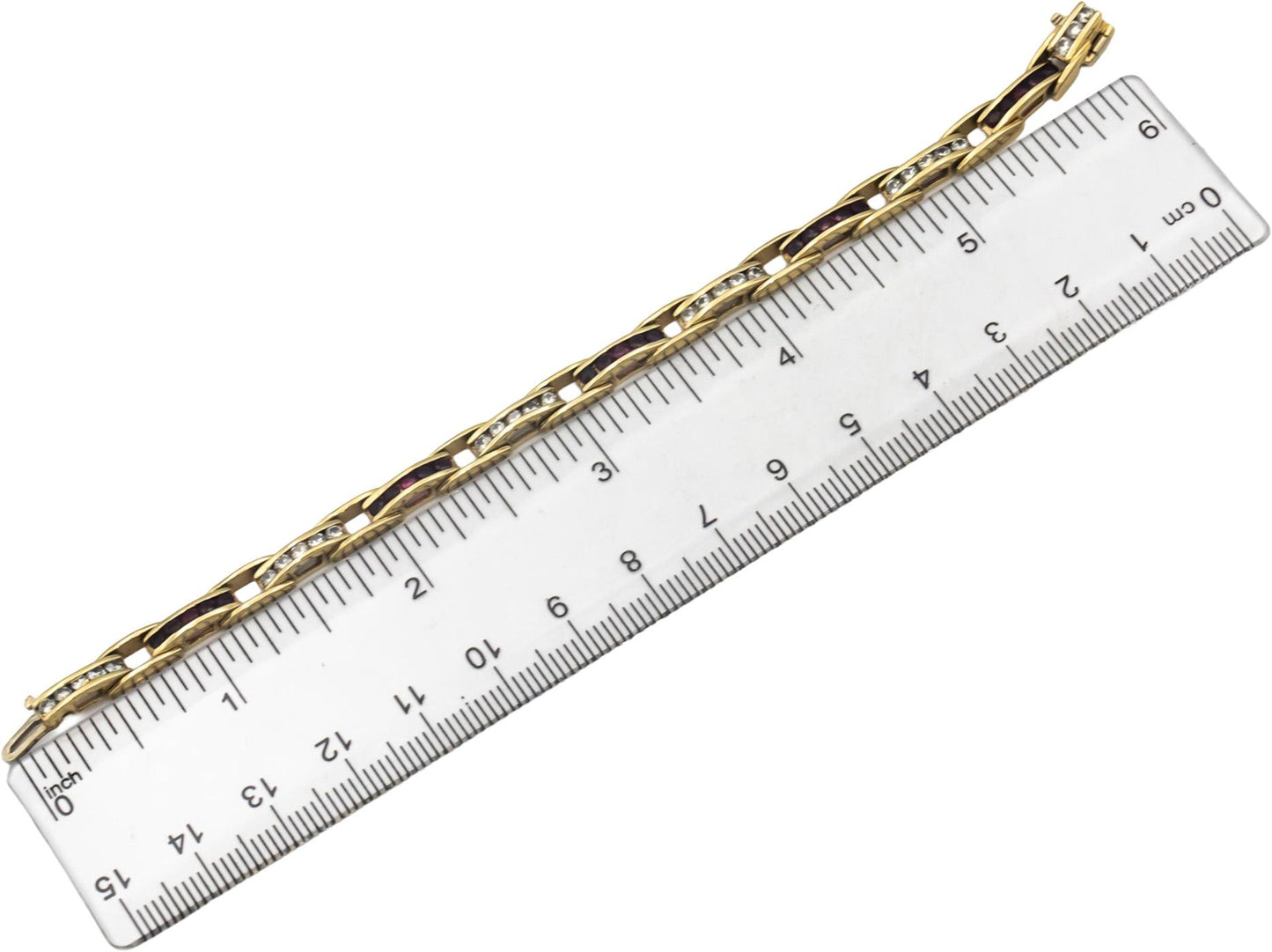 14k Yellow Gold VS Diamond and Ruby Fancy Link Bracelet 2.50CTW