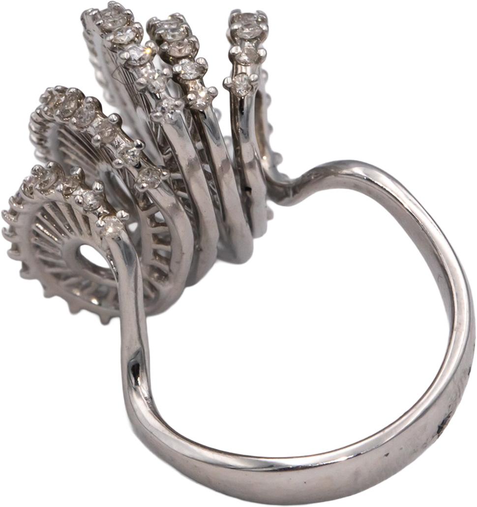 Vintage 14k White Gold 0.95CT Round Cut Diamond Abstract Ring Size 5.5