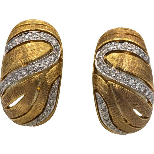 14k Yellow & White Gold 0.50CT Round Cut Diamond Florentine Curved Earrings