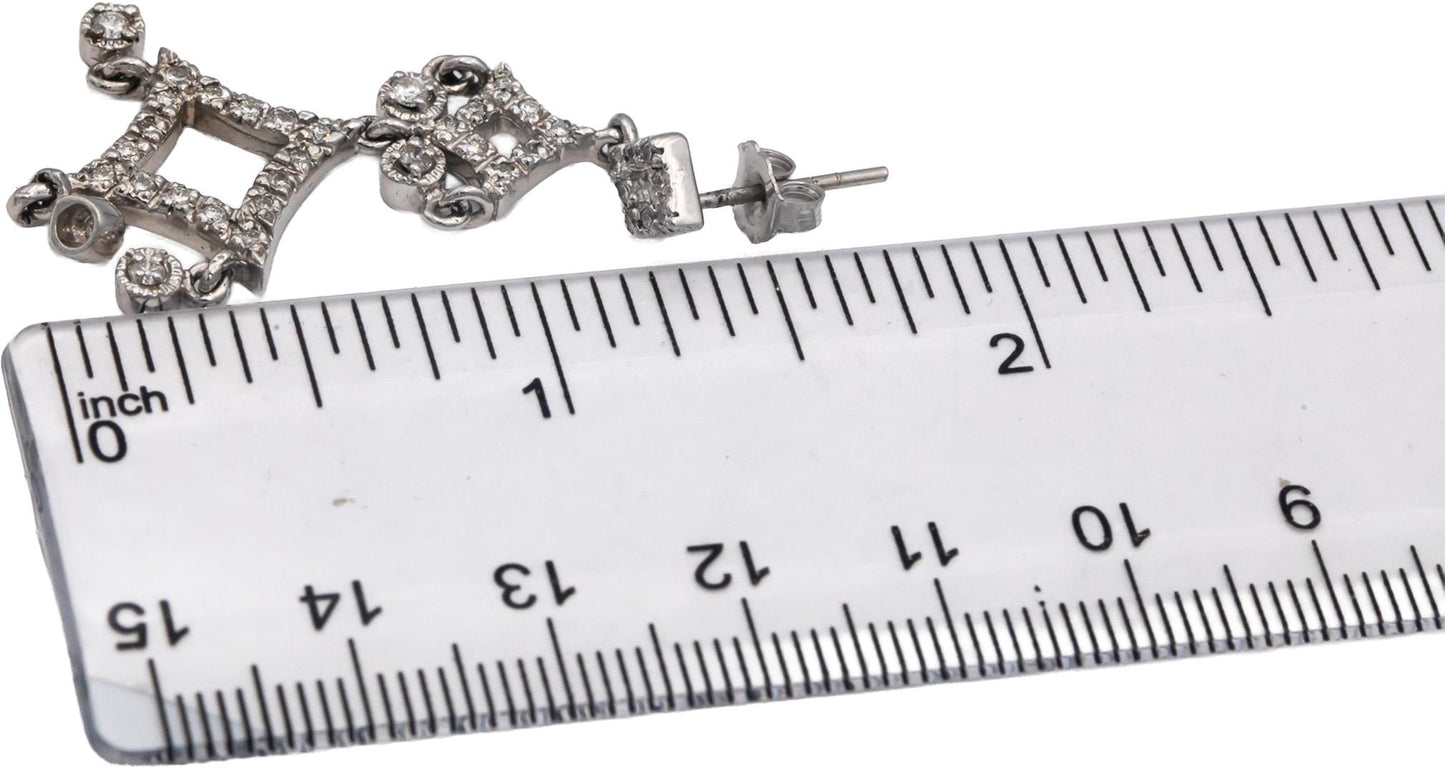 14k White Gold 1.0CT Round Cut Diamond Chandelier Dangle Earrings