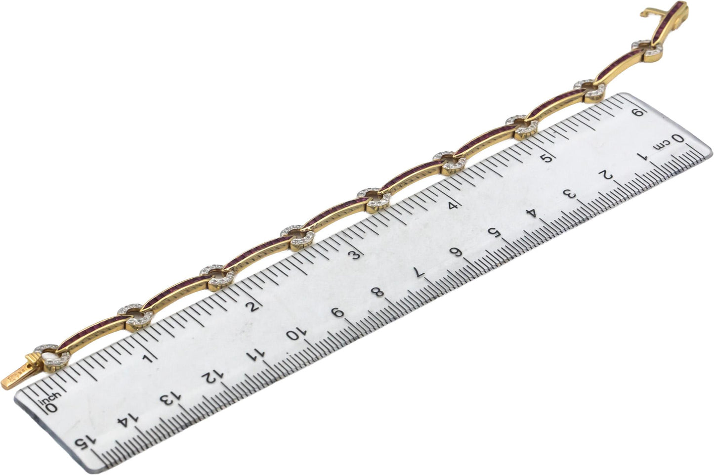 Designer 18k Yellow Gold Diamond and Ruby Link Tennis Bracelet 1.70CT