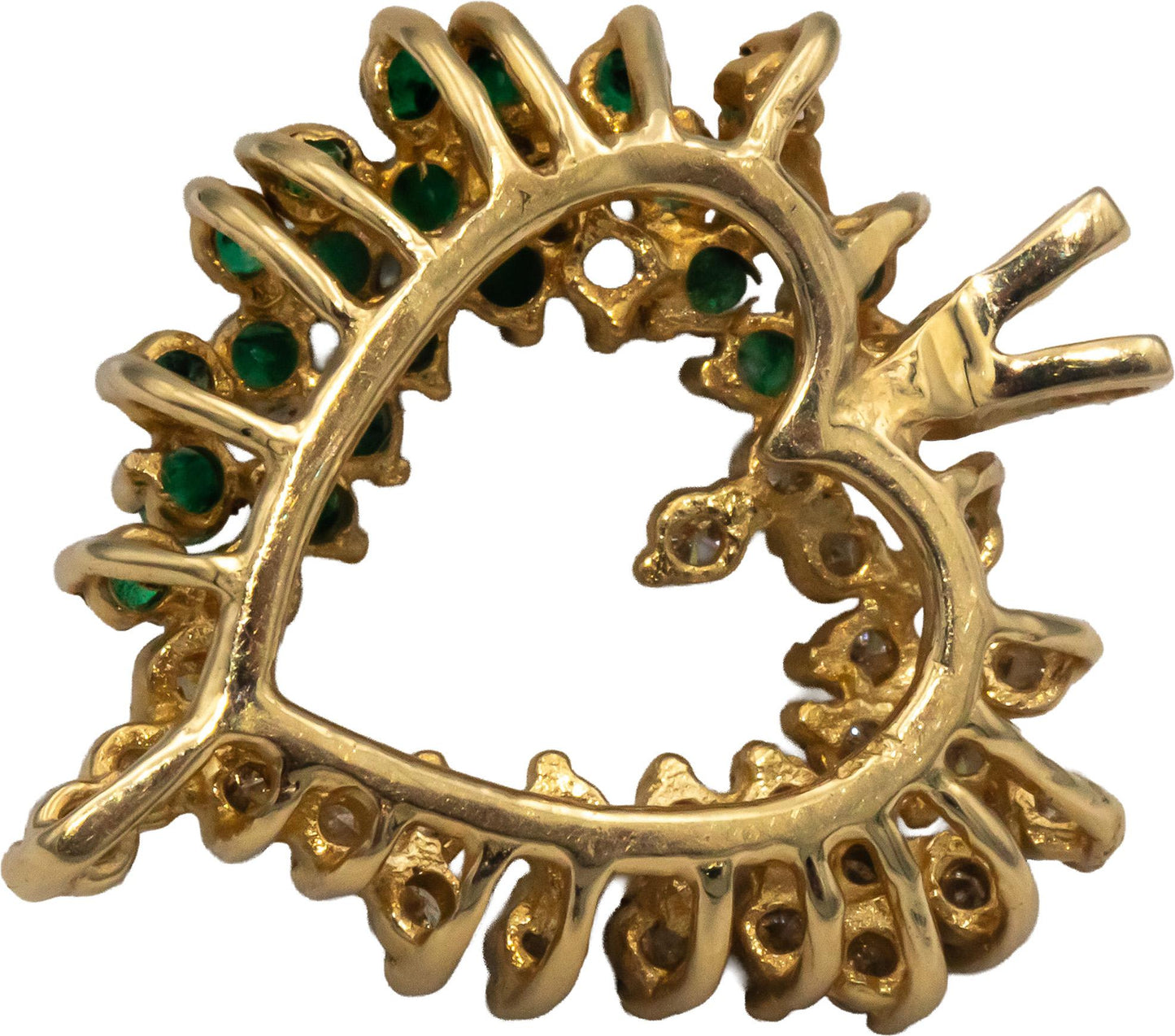 14k Yellow Gold 1.0CT Diamond and Emerald Cluster Heart Pendant