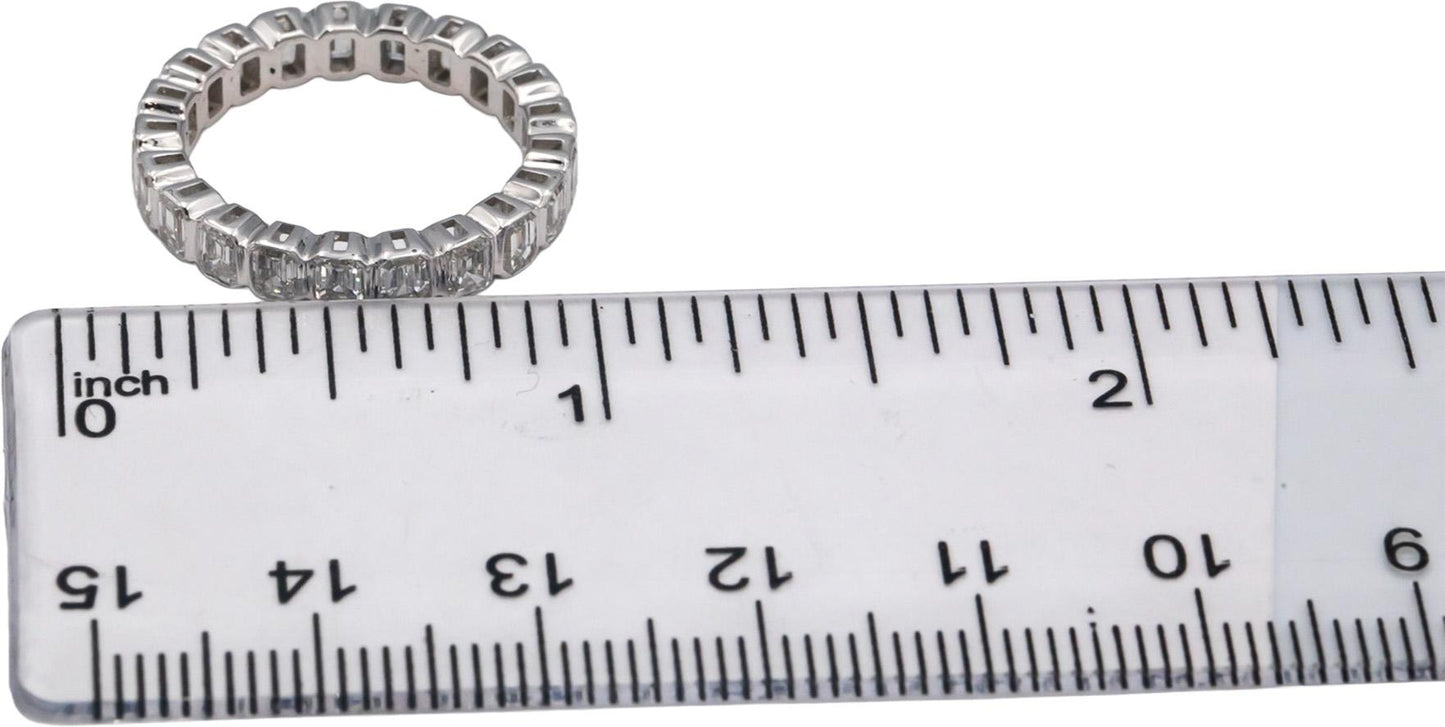 18k White Gold 2.33CT Emerald Cut bezel set Diamond Eternity Band Ring Size 6