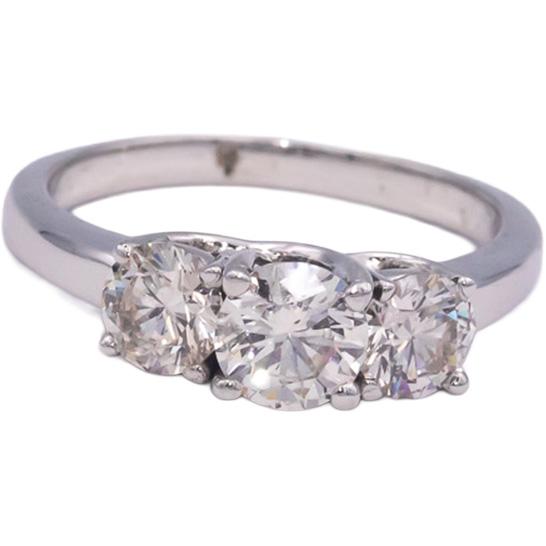18k White Gold Round Cut Three-Stone Ring 2.16CT w/ 0.91CT Center Size 9