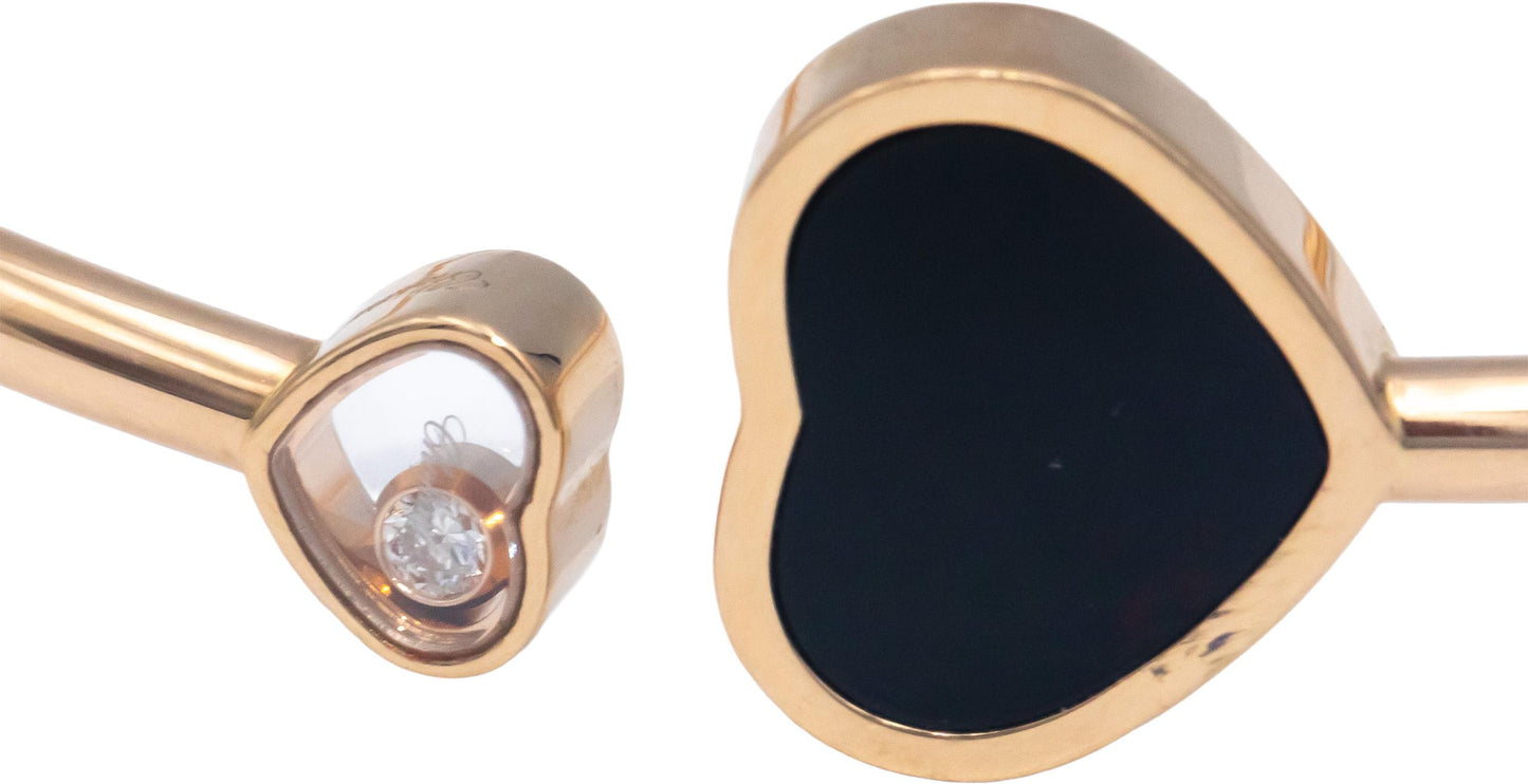 CHOPARD Happy Hearts 18k Rose Gold 0.05CT Diamond & Onyx Cuff Bracelet $3830