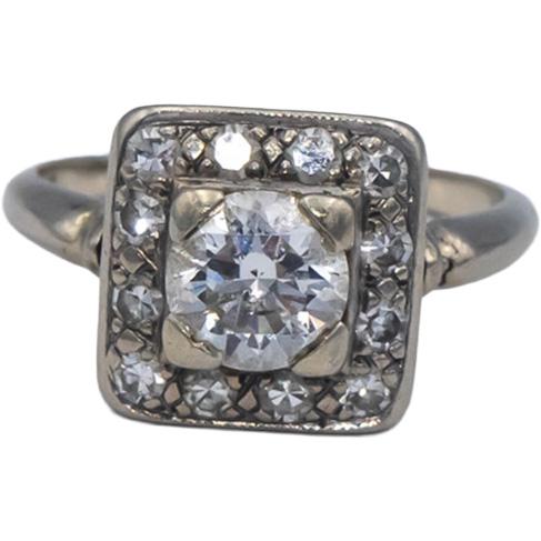 Antique Vintage 14k White Gold 0.80CT Diamond Ring Size 3.25 w/ .60CT Center