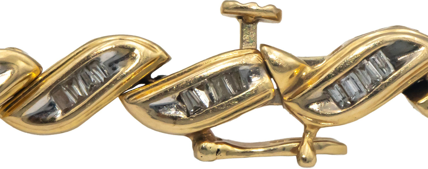 14k Yellow Gold 1.0CT Baguette Cut Diamond Fancy Link Bracelet