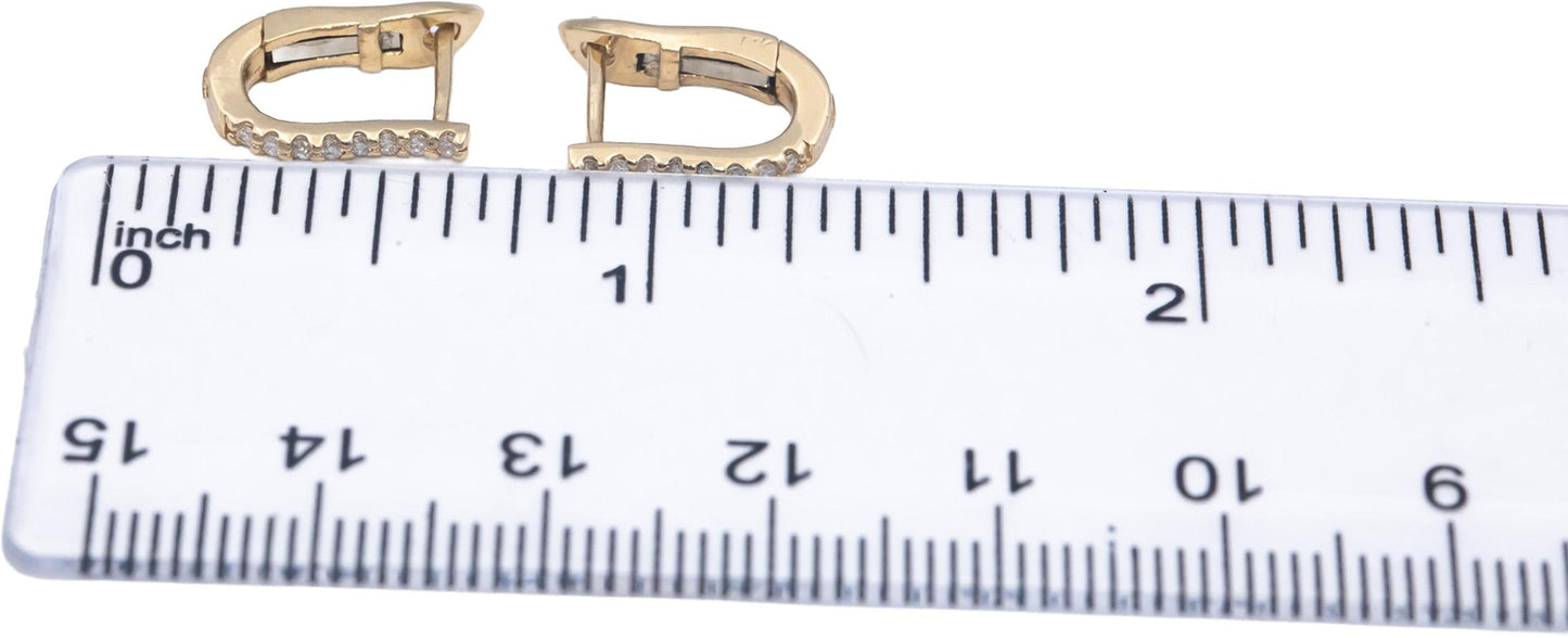 14k Yellow Gold Round Diamond Hoop Huggie Earrings 0.25CT