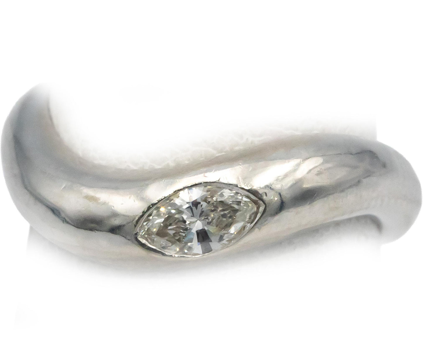 14k White Gold 0.20CT Marquise Cut Diamond Solitaire Wavy Band Ring Size 5