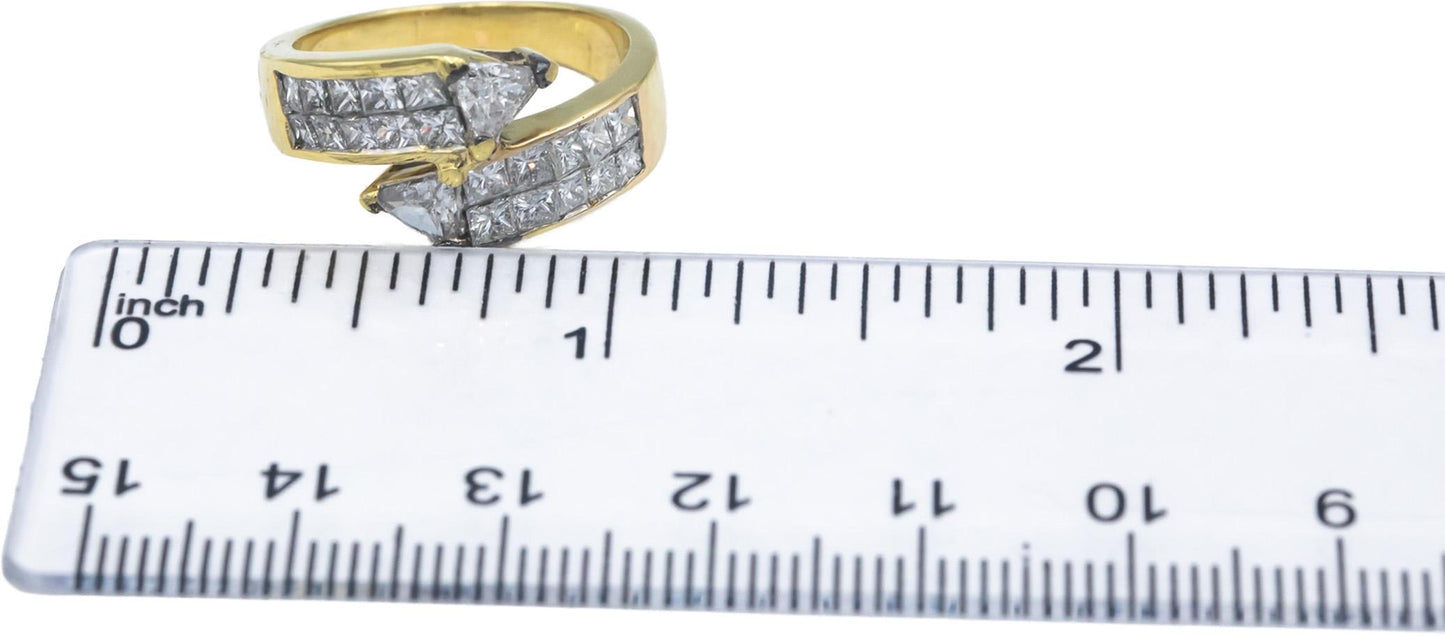 18k Yellow Gold VS Trillion and Princess Diamond Crossover Ring 1.50CT Size 6.25
