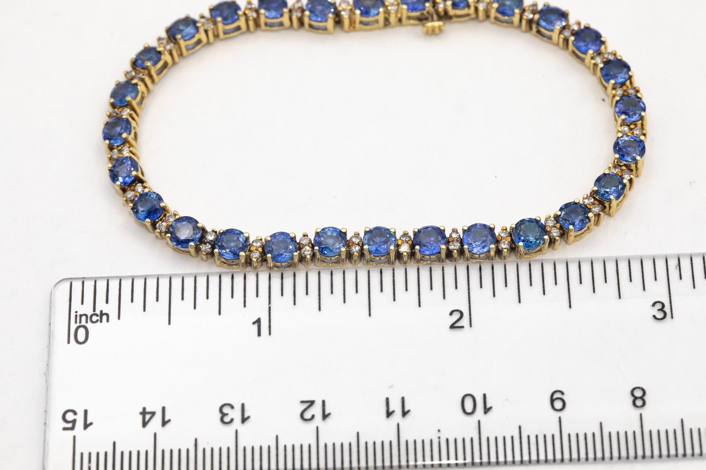 CGL Certified 14k Yellow Gold Diamond & Blue Sapphire Tennis Bracelet 8.90CT