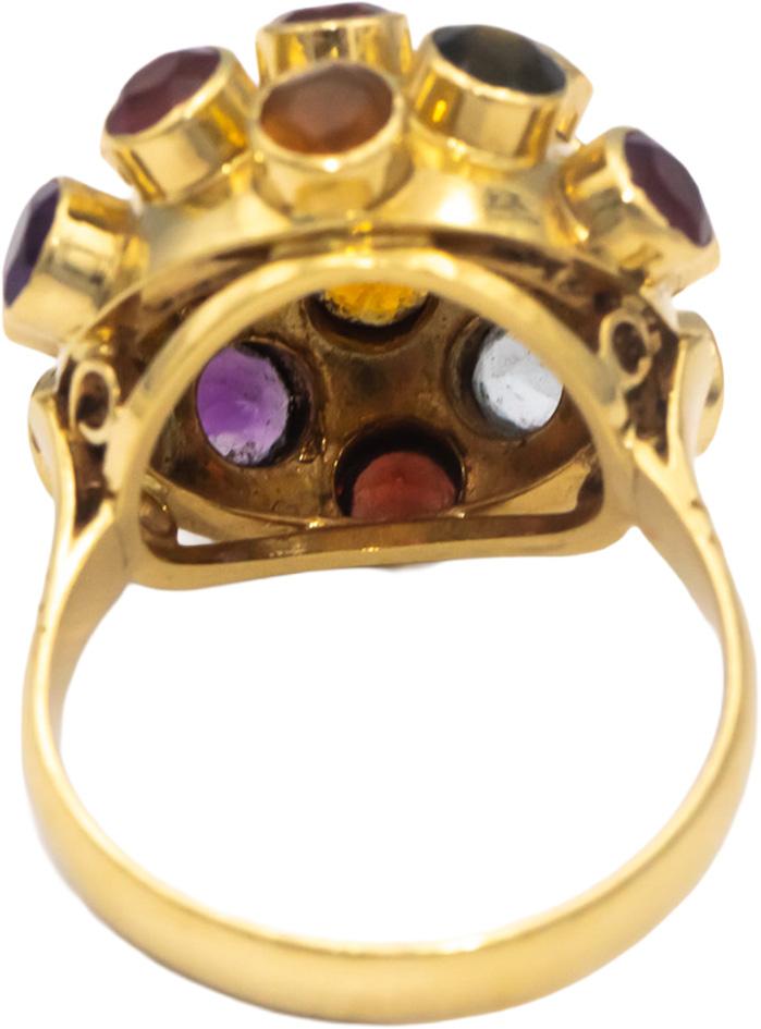 Assorted Rainbow Gemstone 18k Yellow Gold Bezel Set Sputnik Dome Ring Size 6.5