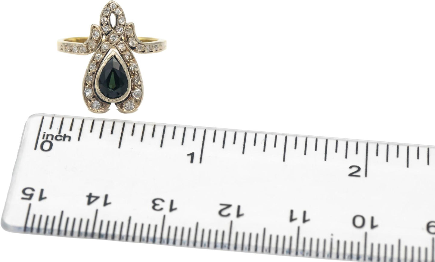 Vintage Antique Diamond & Green Sapphire 18k Yellow Gold Ring 0.95CT Size 4.75