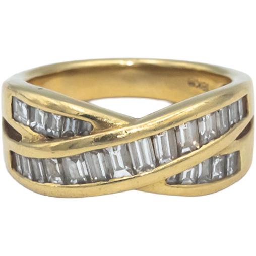 18k Gold Baguette VS Diamond Channel Set Crossover Band Ring 1.50CT Size 6.25