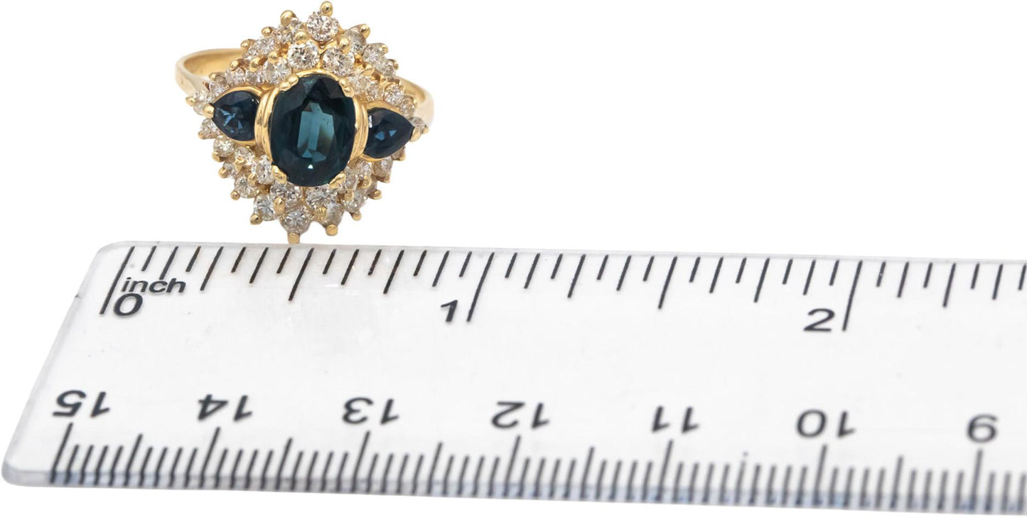 14k Yellow Gold Diamond and Sapphire Cocktail Ring 2.75CT Size 6.75
