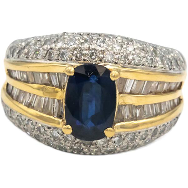 18k Yellow Gold & Platinum Diamond & Sapphire Cocktail Ring 4.14CT Size 6.25
