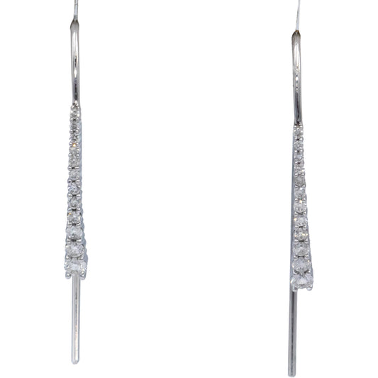10k White Gold Round Diamond Hook Dangle Earrings 0.50CT