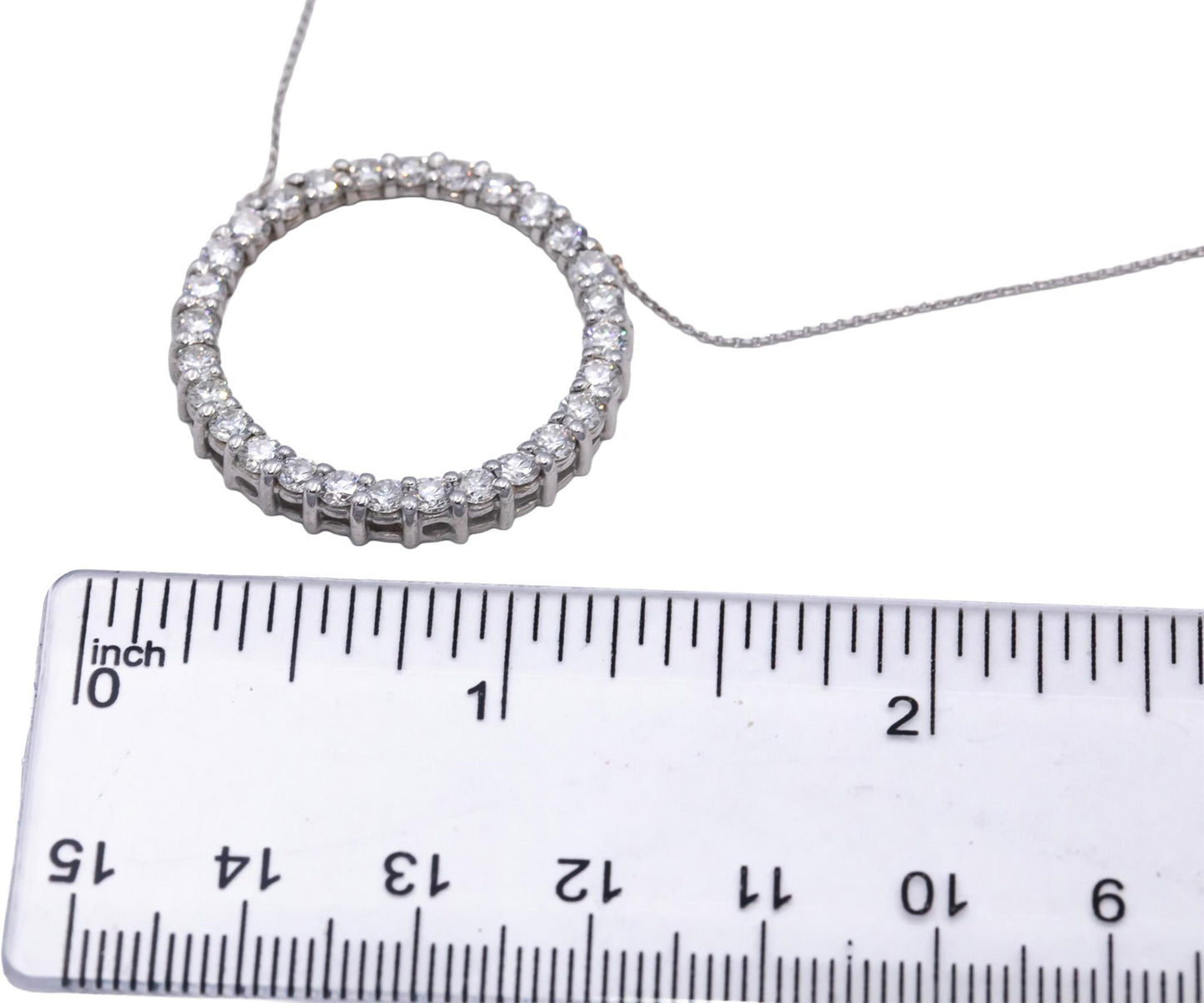 14k White Gold VS Round Diamond Fixed Circle Pendant Necklace Chain 2.35CT