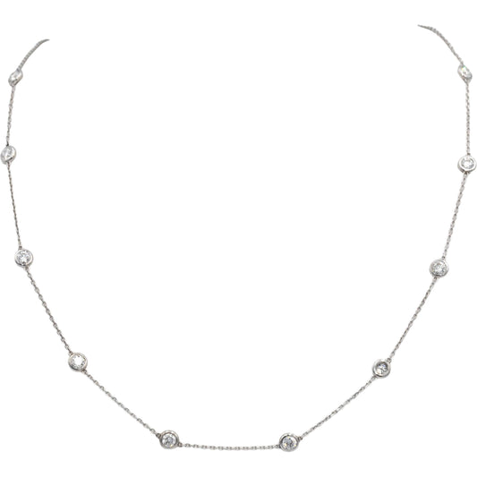 14k White Gold VS Round Bezel Set Diamond By The Yard Necklace Chain 1.50CT