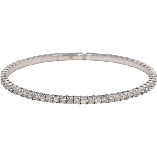 Round Diamond 18k White Gold Semi-Flexible Bangle Bracelet 2.33CT