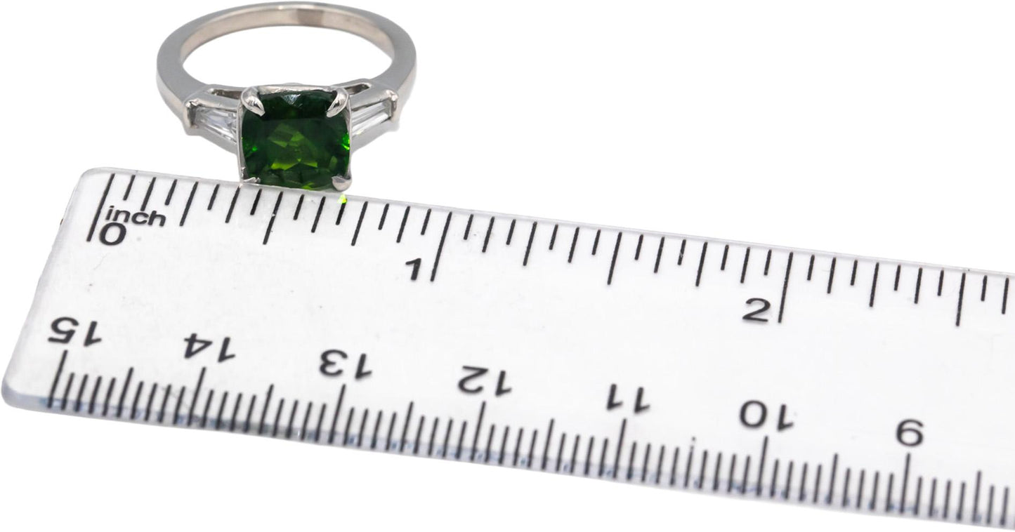 Platinum Cushion Tourmaline Baguette Diamond Cocktail Ring 2.65CT Size 5.5