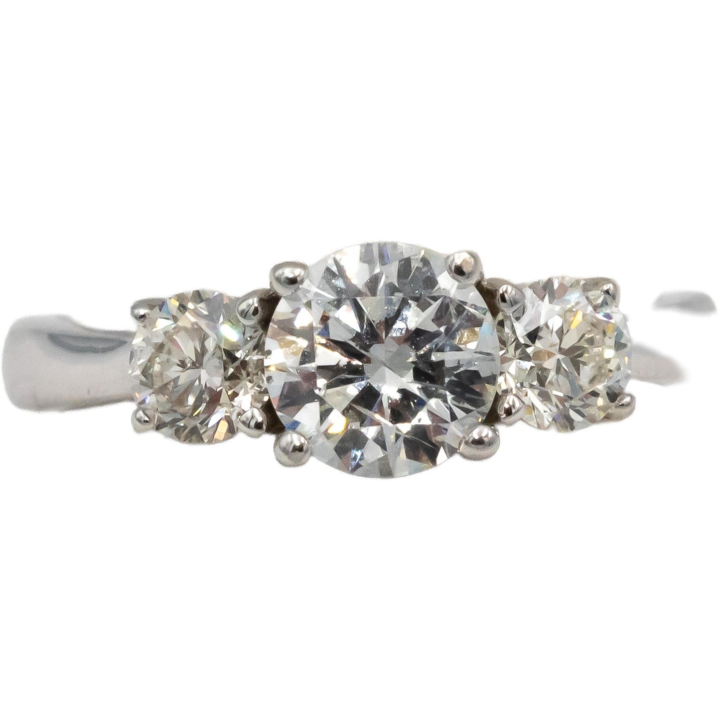 14k White Gold Round Diamond Three Stone Engagement Ring 2.28CT w/ 1.44CT Center