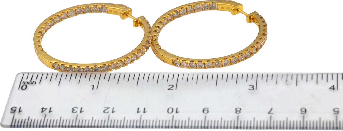 10k Yellow Gold Round Diamond Inside Out Hoop Earrings 5.0CT