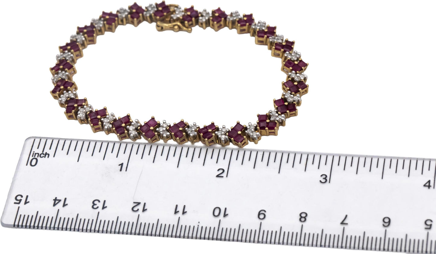 10k Yellow Gold Ruby and Diamond Fancy Link Bracelet 5.0CTW