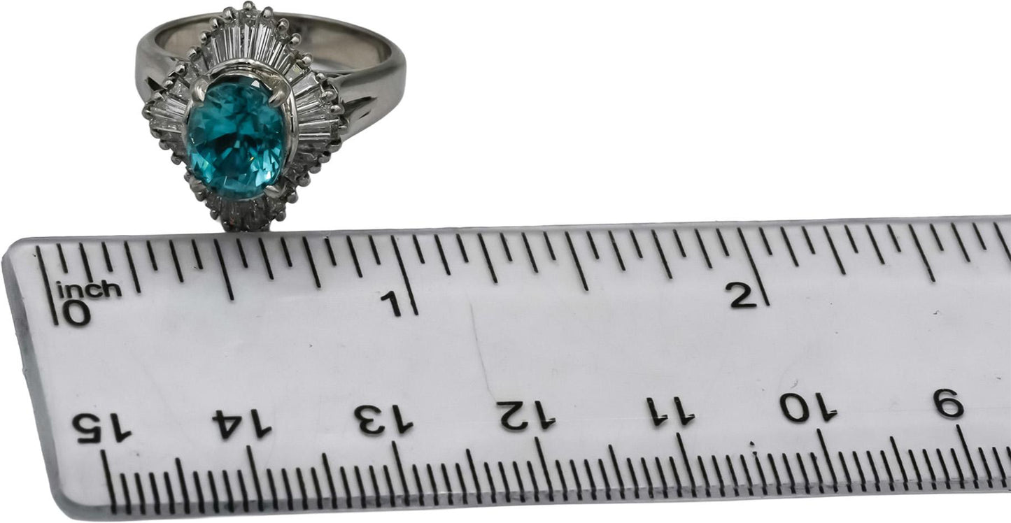 Platinum VS Diamond and Blue Zircon Cocktail Ring 4.76CT Size 6.25