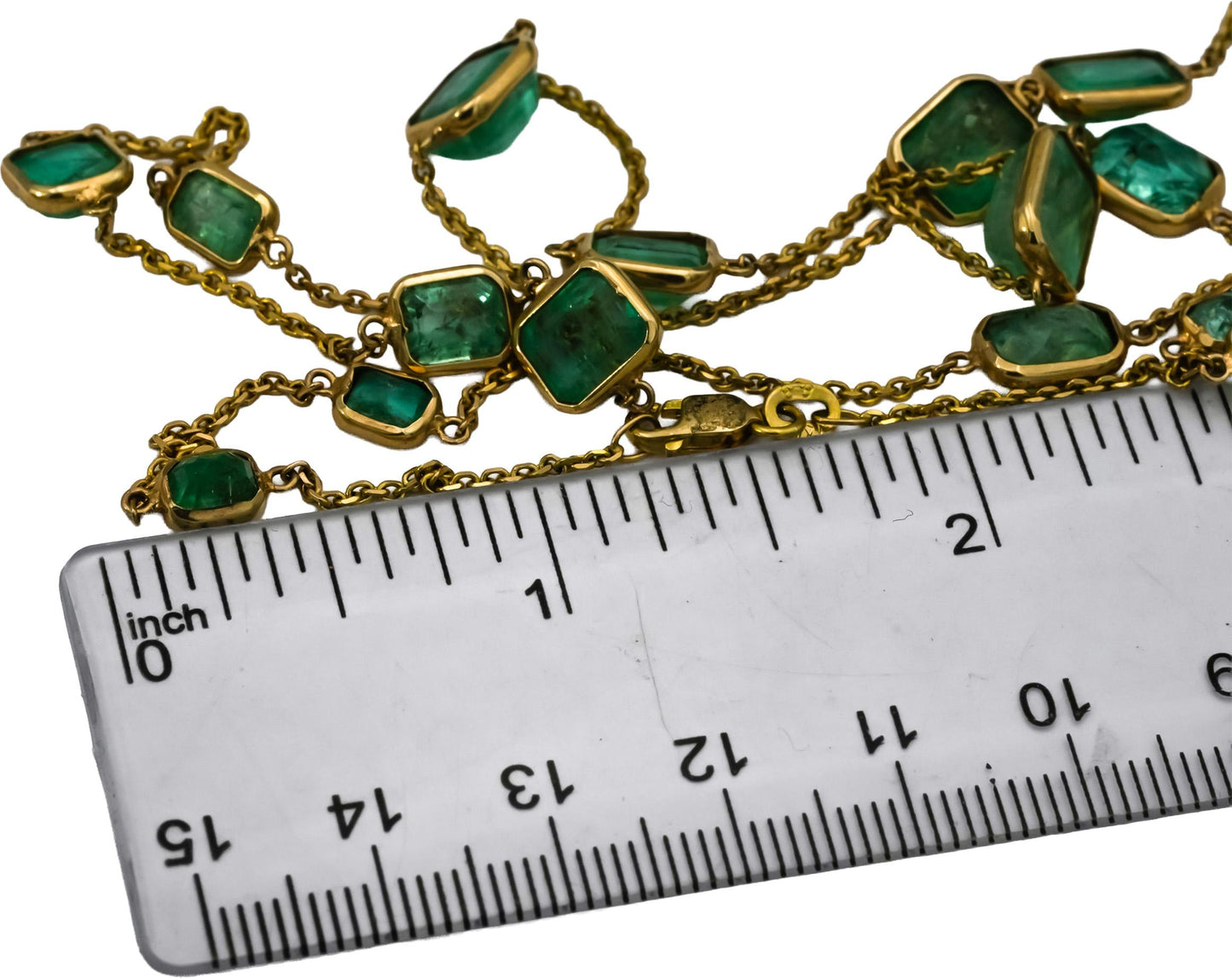 14k Yellow Gold Emerald-Cut Emeralds By The Yard Chain Necklace 23.0CT