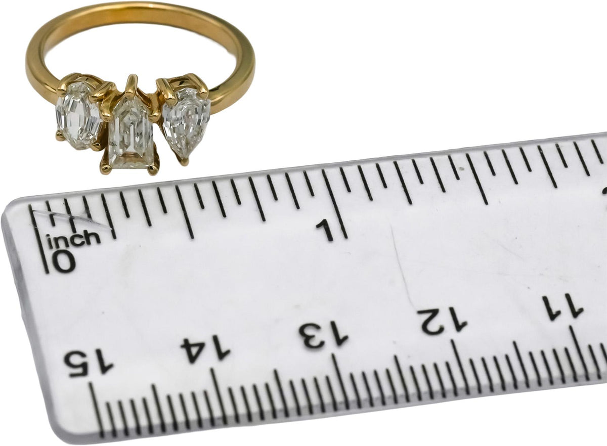 18k Yellow Gold Mixed Cut Natural Diamond Three Stone Ring 1.51CT Size 6.25