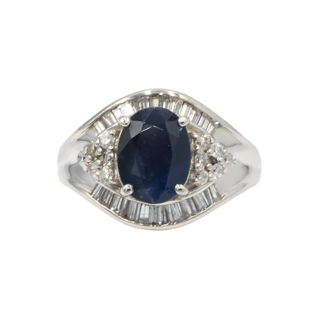 Platinum 3.20CT Diamond and Sapphire Cocktail Ring Size 6.25