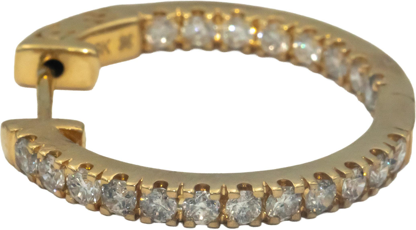 10k Yellow Gold Round Diamond Inside Out Hoop Earrings 1.50CT