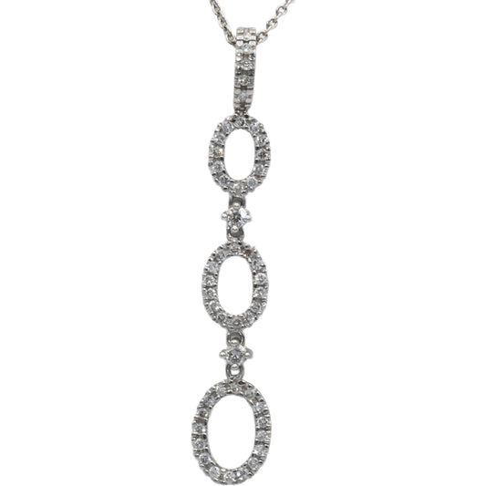 14k White Gold 0.28CT Round Cut Diamond Oval Dangle Pendant Chain Necklace