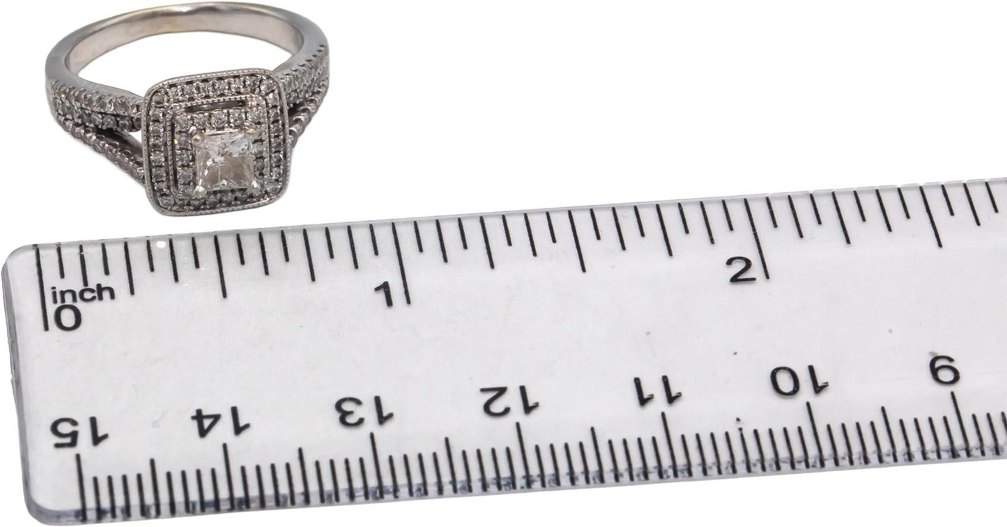 14k White Gold Diamond Engagement Ring 0.90CT w/ 0.40CT Center Size 6