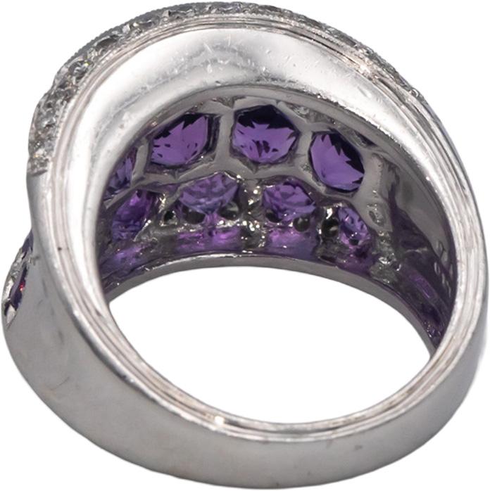 18k White Gold 3.60CT Diamond and Amethyst Wide Band Ring Size 6.25