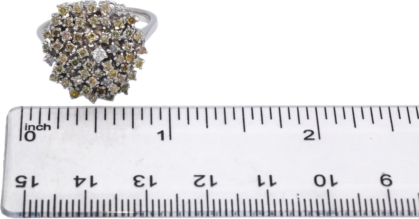 18k White Gold Round Diamond Cluster Cocktail Ring 1.05CT Size 8.5